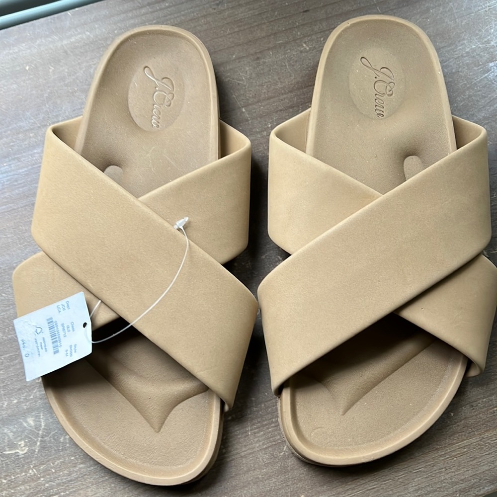 J. Crew Tan Cross-Band Slide Sandals